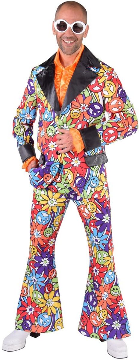 Hippie Kostuum | Vol Met Hippie Symbolen Jaren 60 | Man | Large | Carnaval kostuum | Verkleedkleding